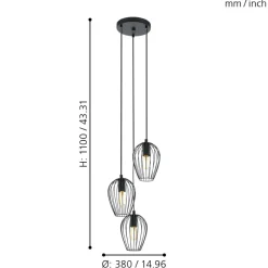 Eglo NEWTOWN hanglamp staal zwart H: 1300 mm | Ø 380 mm Online