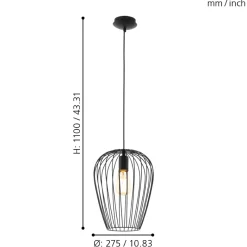 Eglo NEWTOWN hanglamp staal zwart H: 1100 mm | Ø 275 mm