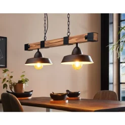Eglo OLDBURY hanglamp staal, hout zwart, bruin, landelijk H: 1100 mm Sale