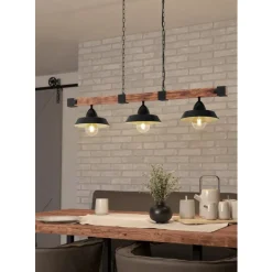 Eglo OLDBURY hanglamp staal, hout zwart, bruin, landelijk H: 1100 mm Discount