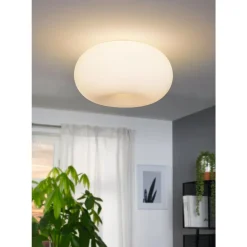 Eglo OPTICA Wand-/plafondlamp staal nikkel-mat / glas opaal-mat wit H: 210 mm | Ø 375 mm Best