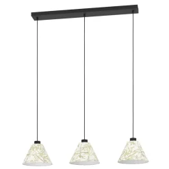 Eglo OXPARK hanglamp staal zwart / textiel met bamboebladeren wit, groen H: 1100 mm Discount