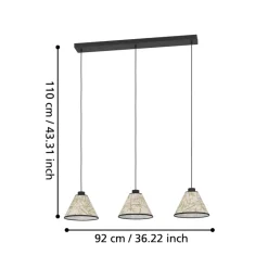 Eglo OXPARK hanglamp staal zwart / textiel met bamboebladeren wit, groen H: 1100 mm Discount