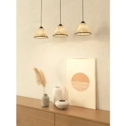 Eglo OXPARK hanglamp staal zwart / textiel met bamboebladeren wit, groen H: 1100 mm Discount