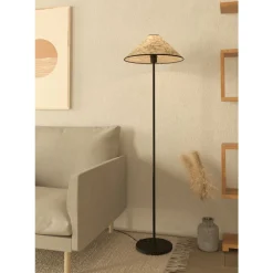 Eglo OXPARK Staande lampen staal zwart / textiel met bamboebladeren wit, groen H: 1465 mm | Ø 420 mm Clearance