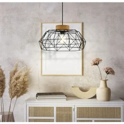 Eglo PADSTOW hanglamp staal, hout zwart, natuur H: 1100 mm | Ø 455 mm Sale