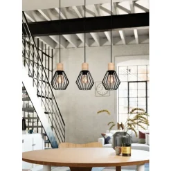 Eglo PALMORLA hanglamp staal, hout zwart, bruin H: 1100 mm Outlet