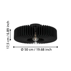Eglo PALOMBAIA Plafondarmaturen staal zwart / Hout zwart H: 175 mm | Ø 500 mm New