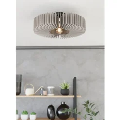 Eglo PALOMBAIA Plafondarmaturen staal zwart / Hout grijs H: 175 mm | Ø 500 mm Clearance