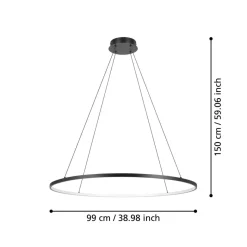 Eglo PARRUTA hanglamp aluminium, staal zwart / Kunststof wit H: 1500 mm | Ø 990 mm Discount