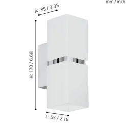 Eglo PASSA Wandlamp staal chroom, wit H: 170 mm Clearance