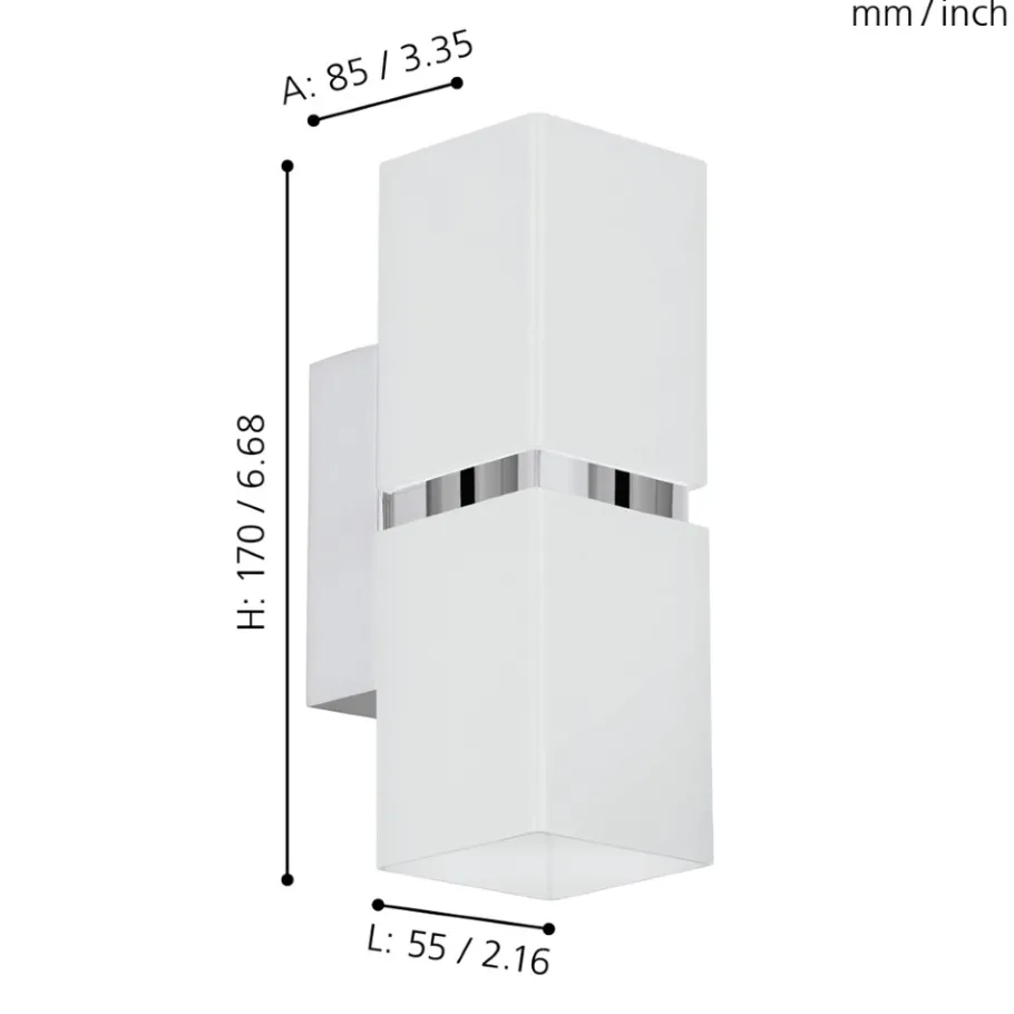Eglo PASSA Wandlamp staal chroom, wit H: 170 mm Clearance