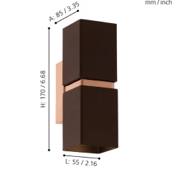 Eglo PASSA Wandlamp staal bruin, koper H: 170 mm Clearance