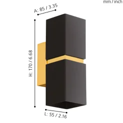 Eglo PASSA Wandlamp staal zwart, goud H: 170 mm Outlet