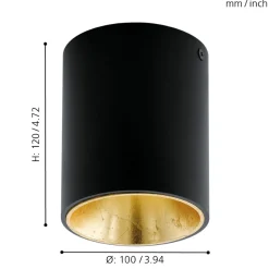 Eglo POLASSO Plafondarmaturen aluminium, kunststof zwart, goud H: 120 mm | Ø 100 mm Discount