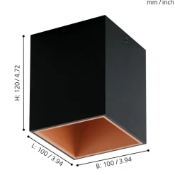 Eglo POLASSO Plafondarmaturen aluminium, kunststof zwart, koper H: 120 mm Hot