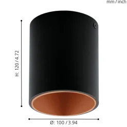 Eglo POLASSO Plafondarmaturen aluminium, kunststof zwart, koper H: 120 mm | Ø 100 mm Sale