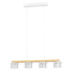 Eglo PORTICO-Z hanglamp staal, hout wit, bruin / staal, glas wit, helder H: 1100 mm Discount