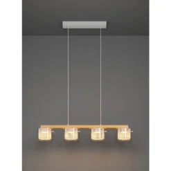 Eglo PORTICO-Z hanglamp staal, hout wit, bruin / staal, glas wit, helder H: 1100 mm Discount