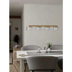 Eglo PORTICO-Z hanglamp staal, hout wit, bruin / staal, glas wit, helder H: 1100 mm Discount