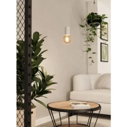 Eglo POZUETA 1 hanglamp staal wit H: 1100 mm | Ø 65 mm Discount