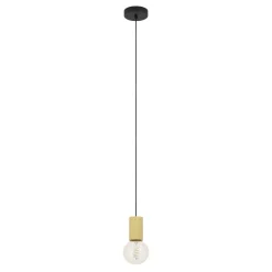 Eglo POZUETA 1 hanglamp staal, hout zwart, bruin H: 1100 mm | Ø 65 mm