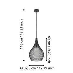 Eglo RAZONI 1 hanglamp staal wit / staal, glas wit H: 1100 mm | Ø 325 mm Outlet