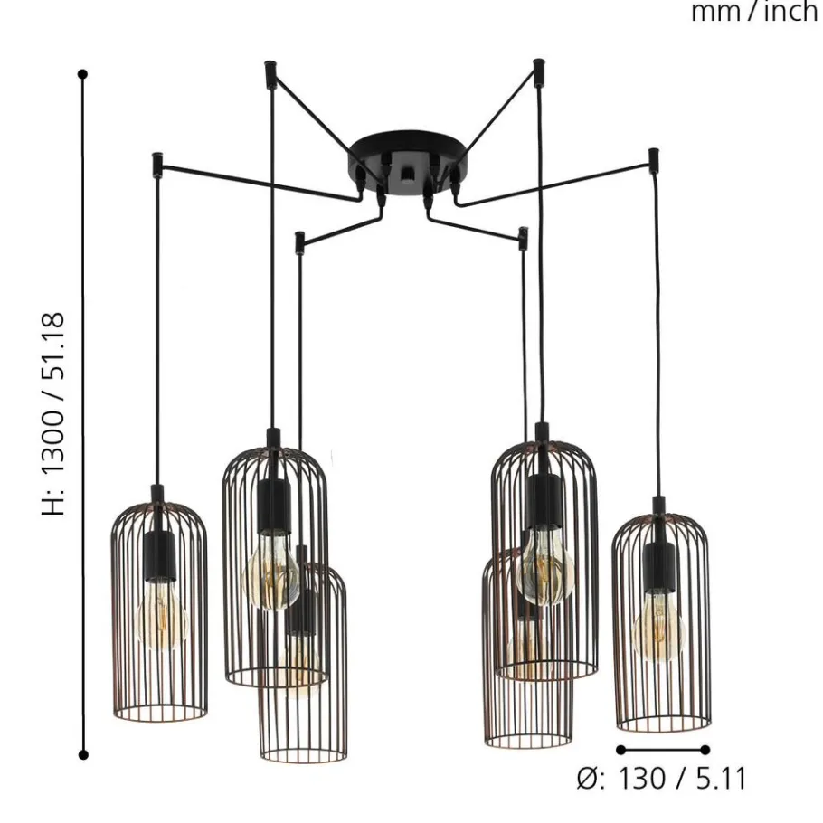 Eglo ROCCAMENA hanglamp staal zwart, koper H: 1300 mm Clearance