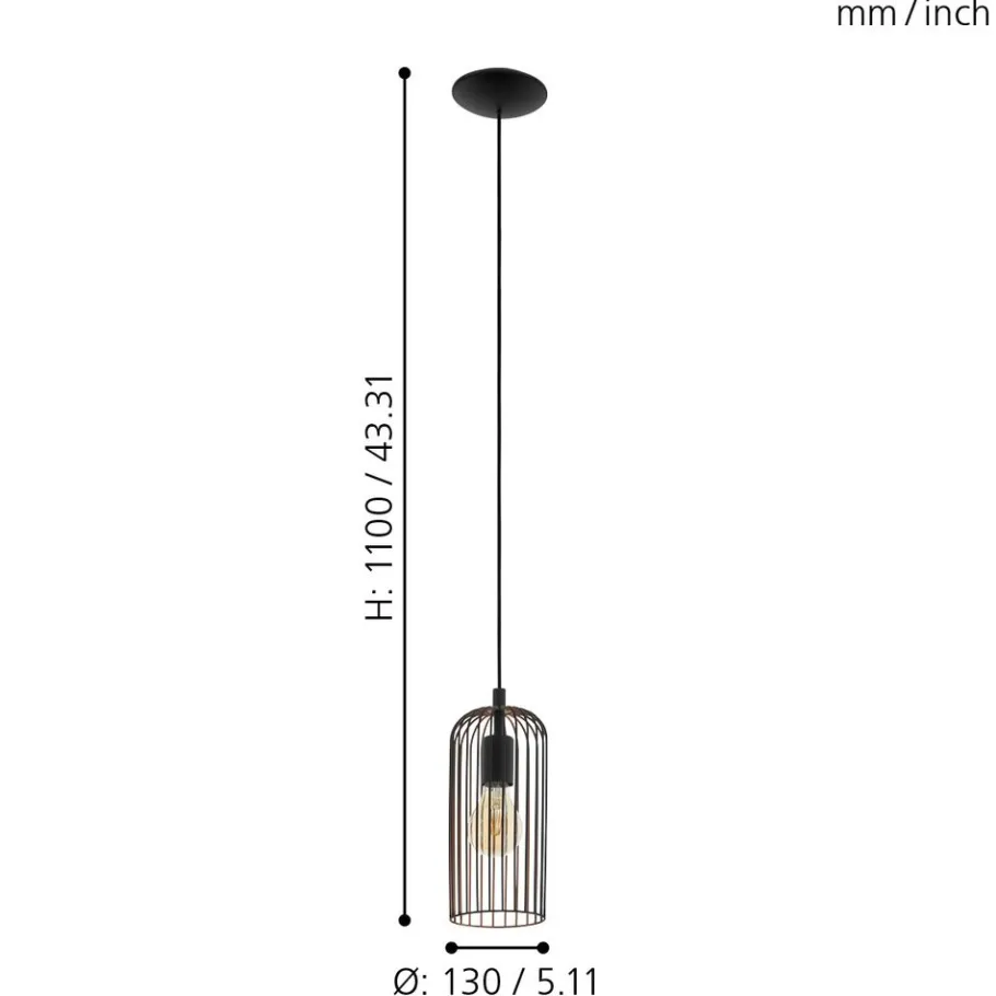 Eglo ROCCAMENA hanglamp staal zwart, koper H: 1100 mm | Ø 130 mm Discount