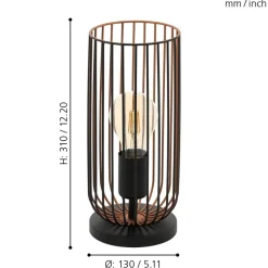 Eglo ROCCAMENA Tafellampen staal zwart, koper H: 310 mm | Ø 130 mm Outlet