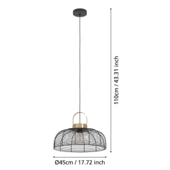 Eglo ROUNDHAM hanglamp staal zwart, geborsteld messing H: 1100 mm | Ø 450 mm Outlet