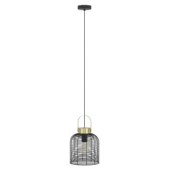 Eglo ROUNDHAM hanglamp staal zwart, geborsteld messing H: 1100 mm | Ø 220 mm Best