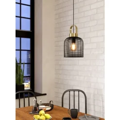 Eglo ROUNDHAM hanglamp staal zwart, geborsteld messing H: 1100 mm | Ø 220 mm Best