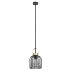 Eglo ROUNDHAM hanglamp staal zwart, geborsteld messing H: 1100 mm | Ø 220 mm Best