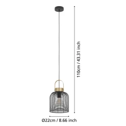 Eglo ROUNDHAM hanglamp staal zwart, geborsteld messing H: 1100 mm | Ø 220 mm Best