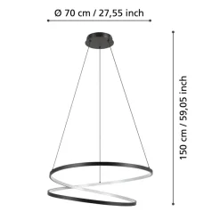 Eglo RUOTALE hanglamp aluminium, staal zwart / Kunststof wit H: 1500 mm | Ø 700 mm Outlet