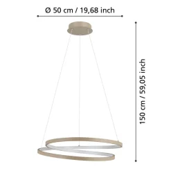 Eglo RUOTALE hanglamp aluminium, staal zandkleuren / Kunststof wit H: 1500 mm | Ø 550 mm Outlet