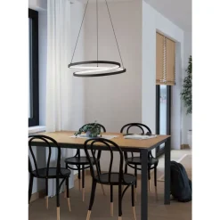 Eglo RUOTALE hanglamp aluminium, staal zwart / Kunststof wit H: 1500 mm | Ø 550 mm Sale