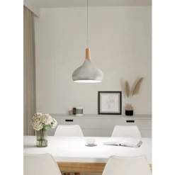 Eglo SABINAR hanglamp staal zilver geborsteld / Hout bruin H: 1100 mm | Ø 280 mm Best