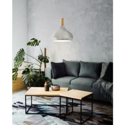 Eglo SABINAR hanglamp staal zilver geborsteld / Hout bruin H: 1100 mm | Ø 280 mm Best