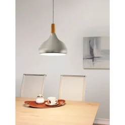 Eglo SABINAR hanglamp staal zilver geborsteld / Hout bruin H: 1100 mm | Ø 280 mm Best