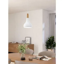 Eglo SABINAR hanglamp staal wit / Hout bruin H: 1100 mm | Ø 180 mm New