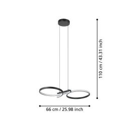 Eglo SERPINS hanglamp aluminium, staal zwart / Kunststof wit H: 1100 mm Hot