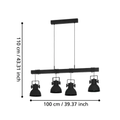 Eglo SHIREBROOK hanglamp staal, hout zwart H: 1100 mm Best