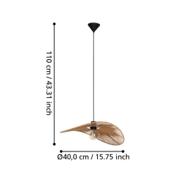 Eglo SIRUELA hanglamp staal zwart / papier natuur H: 1100 mm Clearance