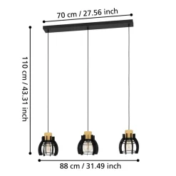 Eglo STILLINGTON 1 hanglamp staal, hout zwart, bruin H: 1100 mm Best