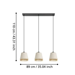 Eglo TABLEY hanglamp staal zwart / textiel, hout natuurlijk, bruin H: 1100 mm Best