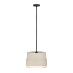 Eglo TABLEY hanglamp staal zwart / textiel, hout natuurlijk, bruin H: 1100 mm | Ø 380 mm Outlet