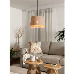 Eglo TABLEY hanglamp staal zwart / textiel, hout natuurlijk, bruin H: 1100 mm | Ø 380 mm Outlet