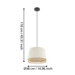 Eglo TABLEY hanglamp staal zwart / textiel, hout natuurlijk, bruin H: 1100 mm | Ø 380 mm Outlet